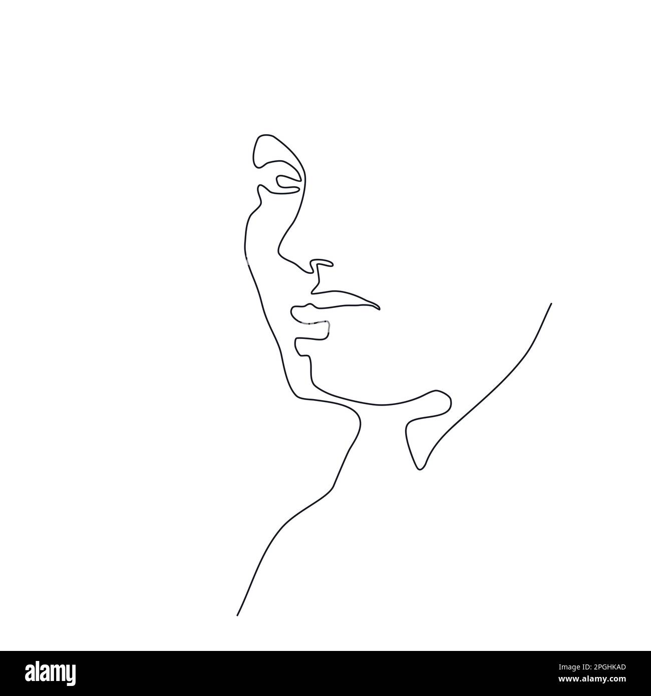 Logo minimaliste Woman Line Art. Mise en plan continue sur une seule ligne. Esquisse de ligne de la face femelle. Illustration vectorielle noir blanc pour t-shirt, motif texte Illustration de Vecteur