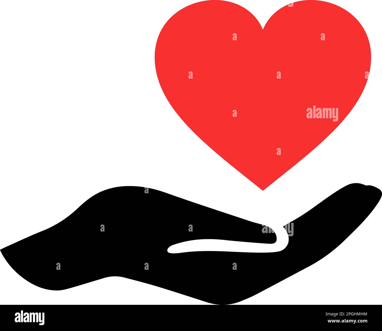Symbole vectoriel d'un coeur rouge sur la paume comme un concept d'amour et de soin Illustration de Vecteur