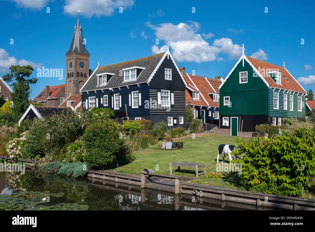 Vue caractéristique sur le village à Westerstraat, l'île de Marken, la Hollande du Nord, les pays-Bas, l'Europe Banque D'Images