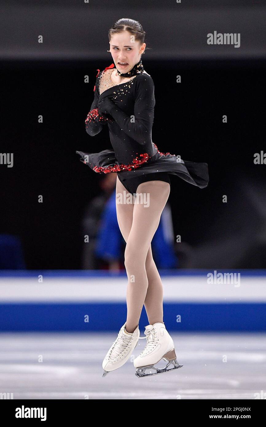 SAITAMA, JAPON - MARS 22: Isabeau Levito des États-Unis participe au programme de courte durée des femmes lors des Championnats du monde de patinage artistique 2023 de l'UIP à Saitama Super Arena on 22 mars 2023 à Saitama, Japon (photo de Pablo Morano/BSR Agency) Banque D'Images