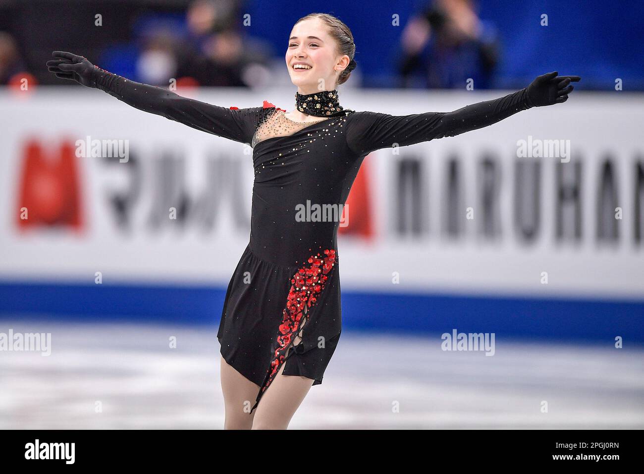 SAITAMA, JAPON - MARS 22: Isabeau Levito des États-Unis participe au programme de courte durée des femmes lors des Championnats du monde de patinage artistique 2023 de l'UIP à Saitama Super Arena on 22 mars 2023 à Saitama, Japon (photo de Pablo Morano/BSR Agency) Banque D'Images