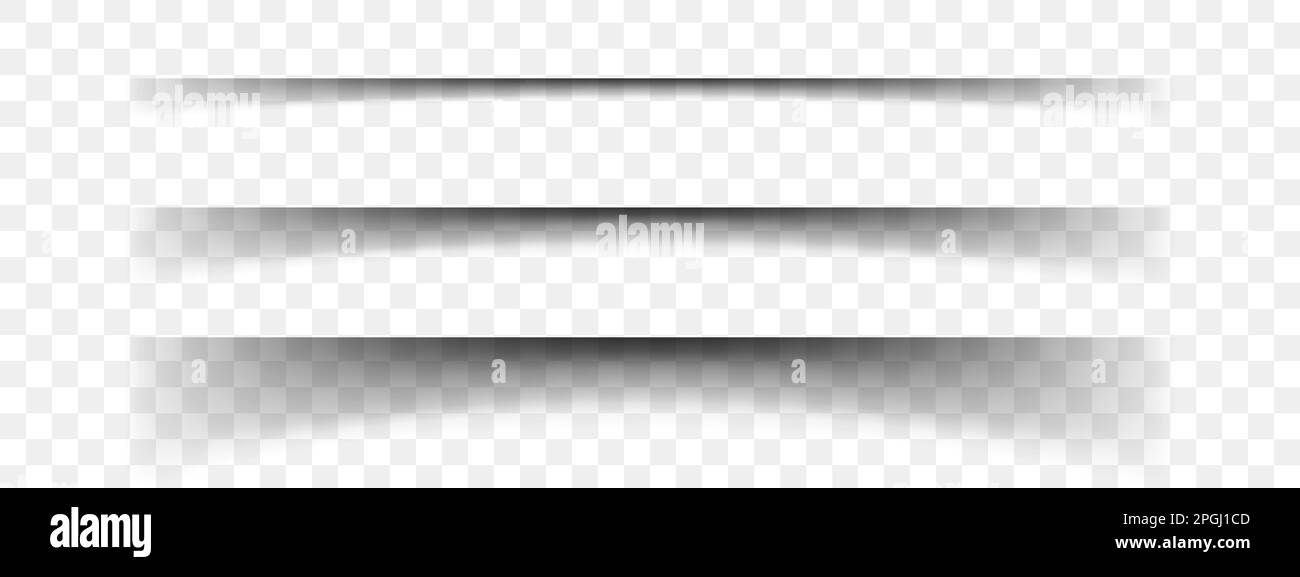 Effets d'ombre du papier. Lignes de séparation horizontales. Feuille de travail pour bloc-notes, page de livre, carte, prospectus, bannière, affiche avec bords doux et flous sur fond transparent. Illustration vectorielle réaliste Illustration de Vecteur