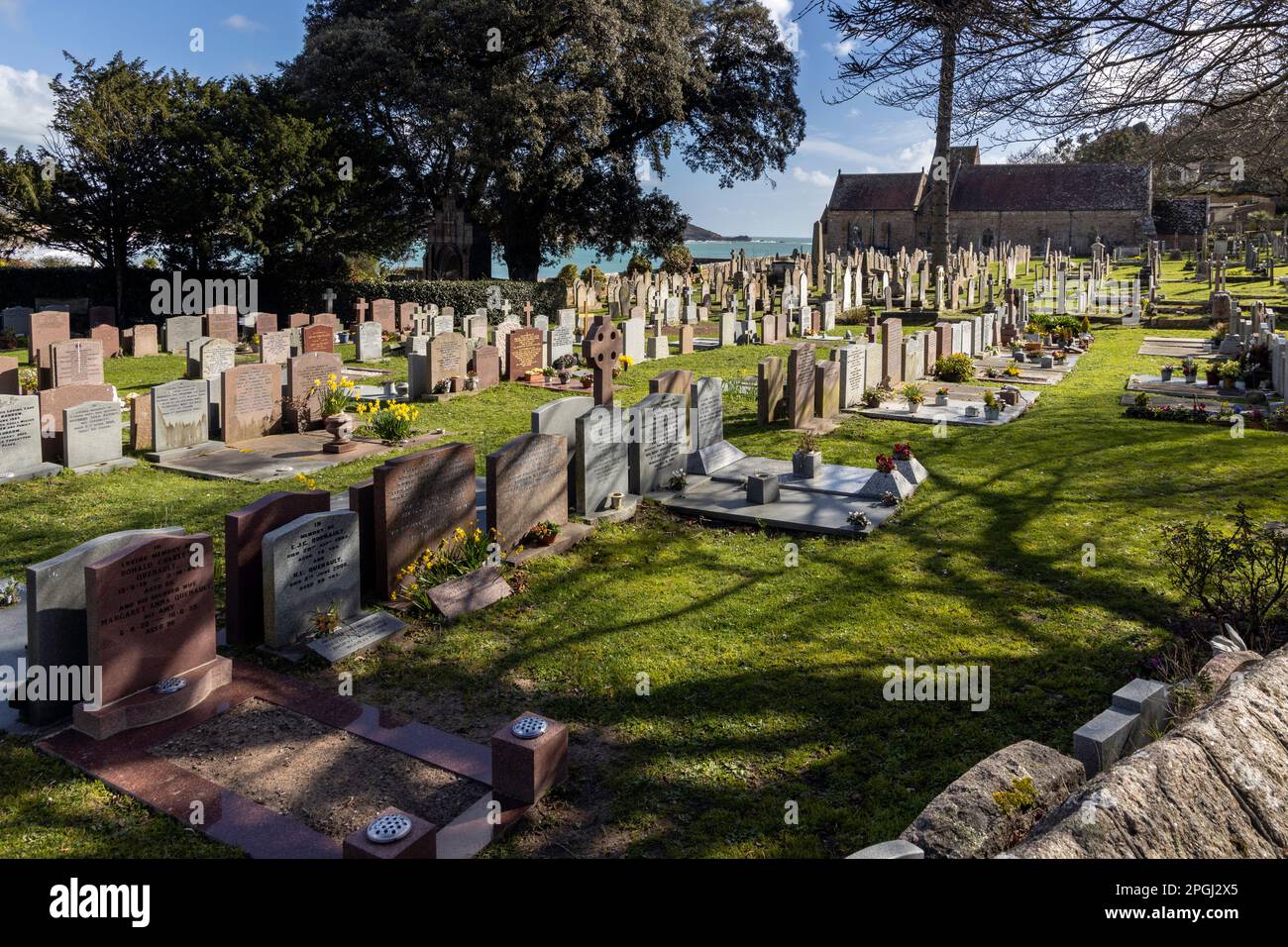 Cimetière de l'église St Brelade sur l'île de Jersey Banque D'Images