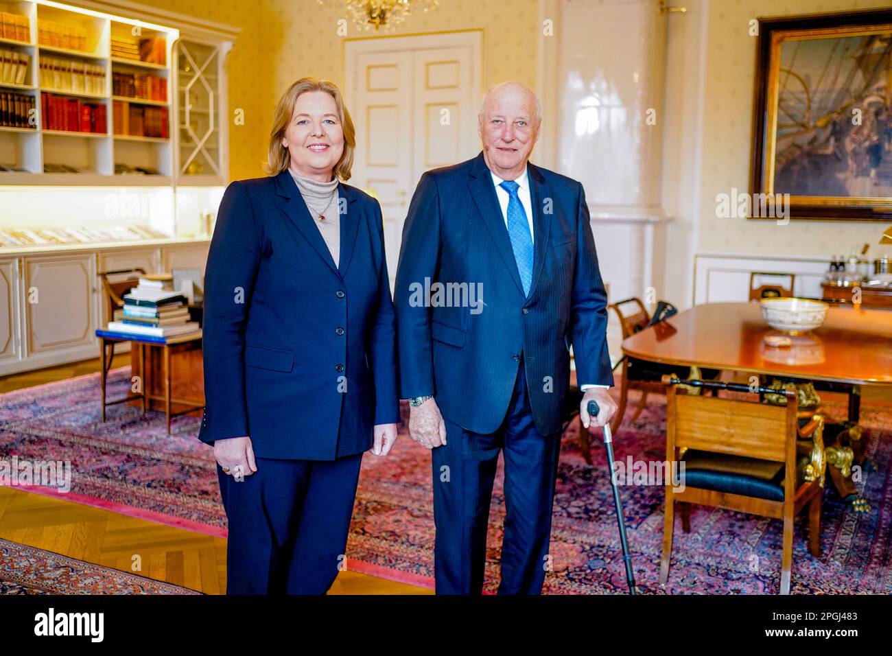 Oslo 20230323.le Président du Bundestag allemand Bärbel Bas est reçu par le Roi Harald dans un public au Château photo: Terje Pedersen / NTB / POOL Banque D'Images