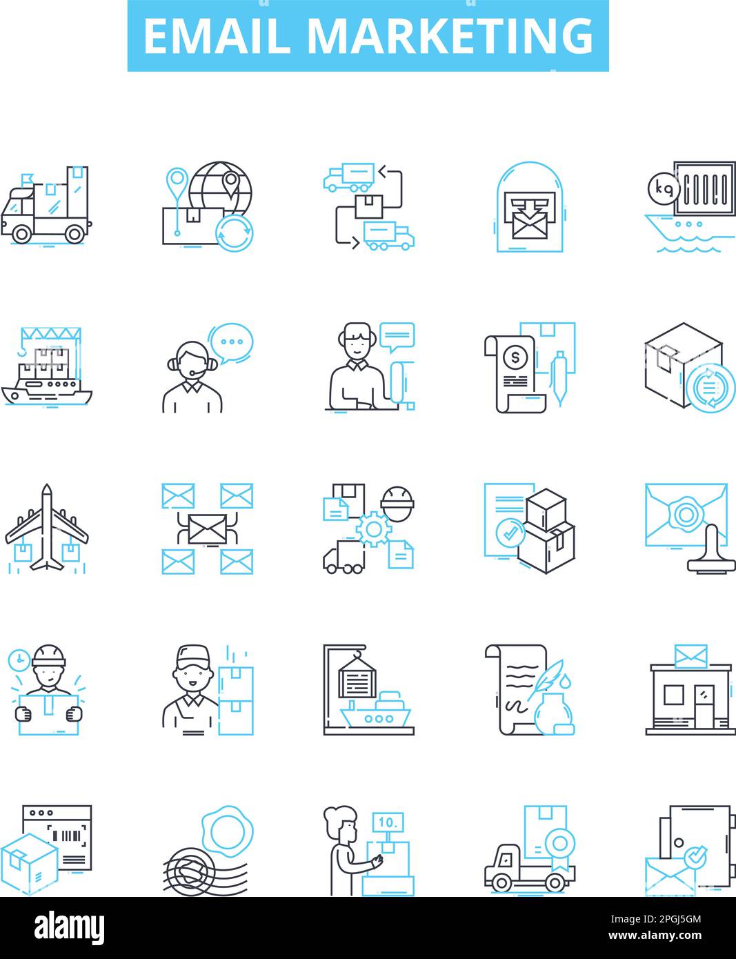 Ensemble d'icônes de ligne de vecteur de marketing par e-mail. E-mail, Marketing, Newsletter, campagne, Blaste, Opt-in, l'illustration de l'Autoresponder décrit les symboles de concept et Illustration de Vecteur