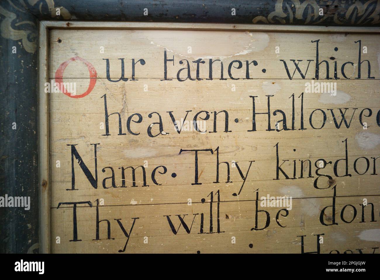 Détail du panneau peint à la main dans l'église Whitby avec la prière du Seigneur Banque D'Images