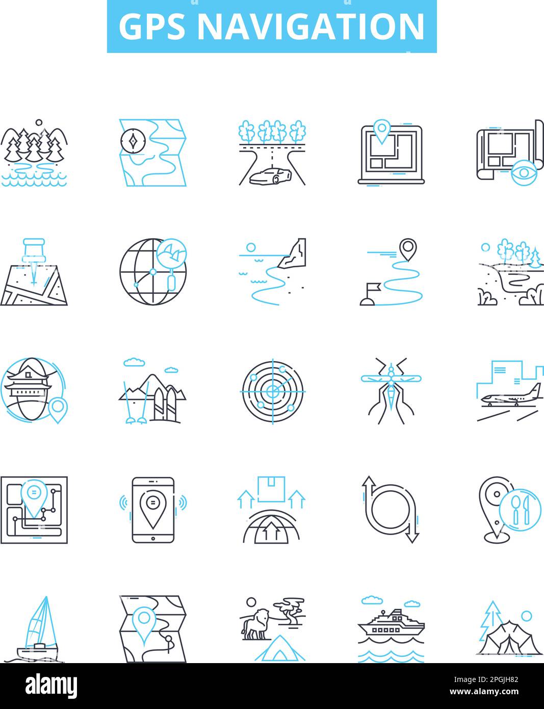 Ensemble d'icônes de ligne de vecteur de navigation GPS. GPS, navigation, suivi, cartes, destination, Coordonnées, illustration du routage, symboles et signes de concept Illustration de Vecteur