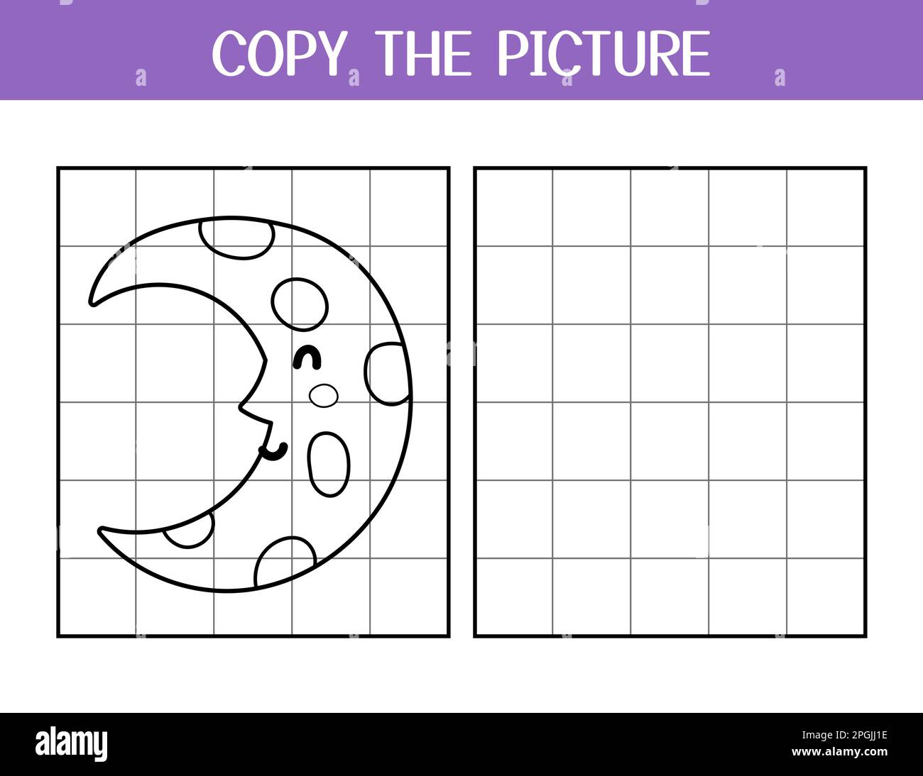 Copiez la page d'activité photo pour les enfants. Dessinez et colorer la jolie lune Illustration de Vecteur