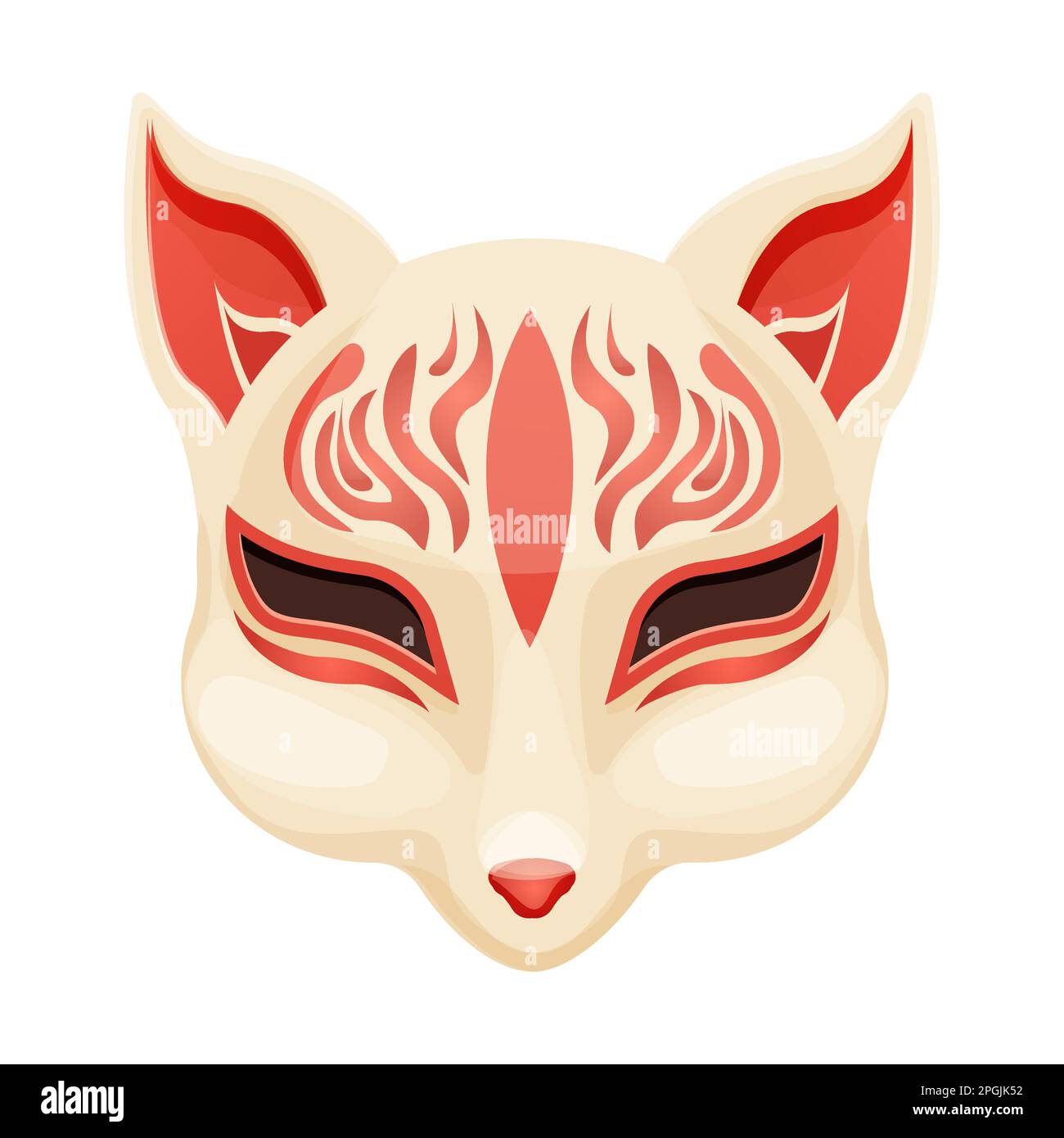 Kitsune folklore japon masque, mythologie asiatique mascotte renard en style de dessin animé isolé sur fond blanc. Illustration vectorielle Illustration de Vecteur