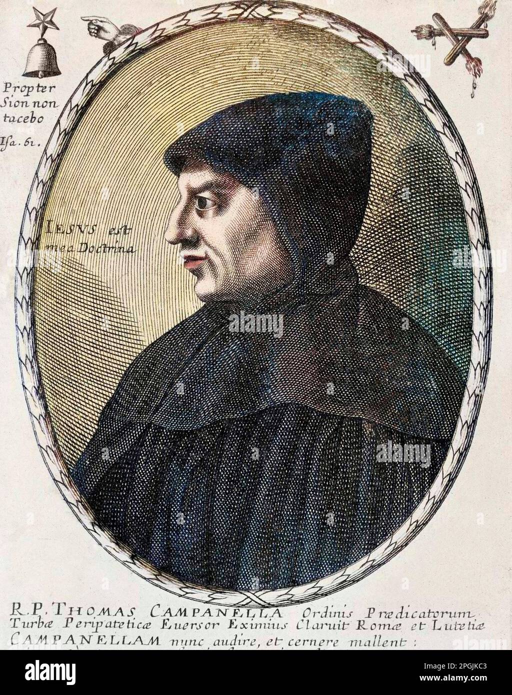 Portrait de Tommaso Campanella (1568-1639), moine dominicain et philosophe. La gravure. Collection privée Banque D'Images