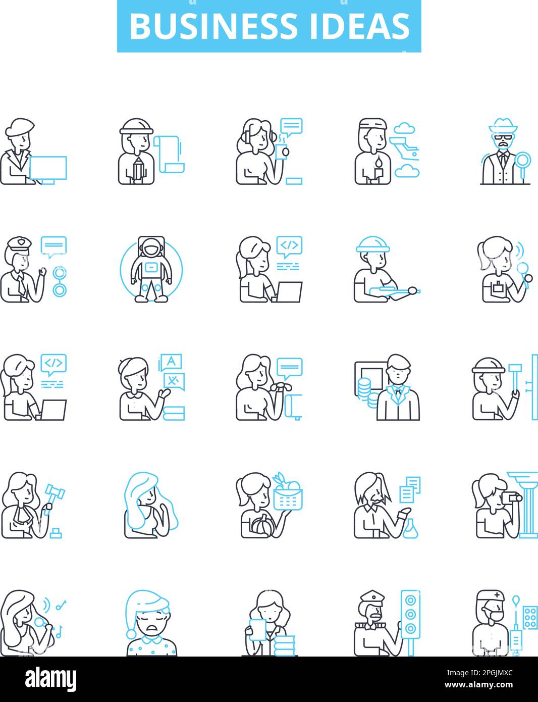 Ensemble d'icônes de lignes vectorielles Business Ideas. Innovation, entrepreneuriat, franchise, démarrage, Marketing, Fusion, concept d'illustration de mise en réseau Illustration de Vecteur