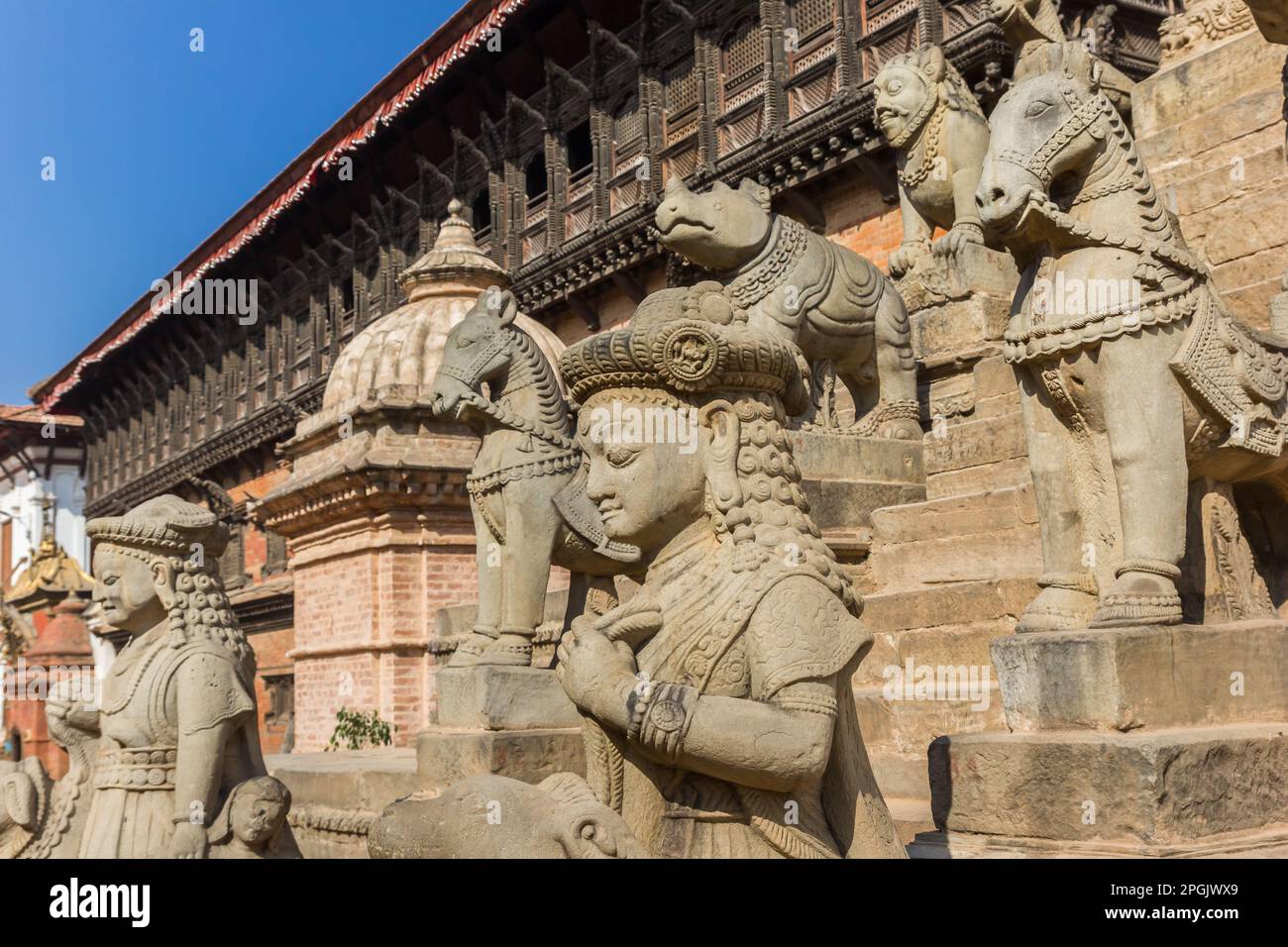 Sculptures du temple Siddhi Laxmi à Bhaktapur, Népal Banque D'Images