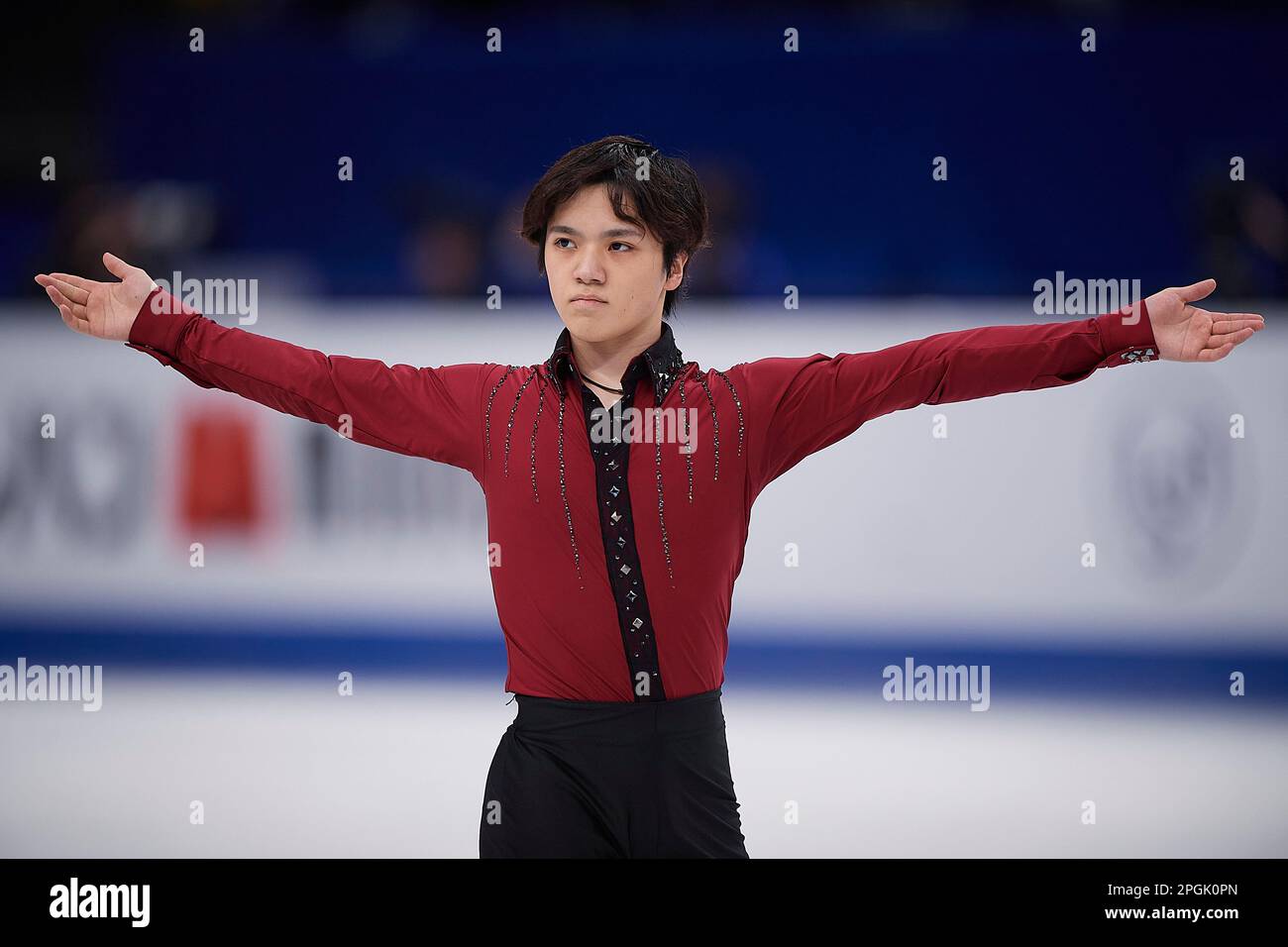 Saitama, Japon. 23rd mars 2023. L'UNO Shoma du Japon se produit pendant le programme court pour hommes aux Championnats du monde de patinage artistique de l'UIP à Saitama Super Arena à Saitama, Japon, 23 mars 2023. Crédit: Pablo Morano/Xinhua/Alay Live News Banque D'Images