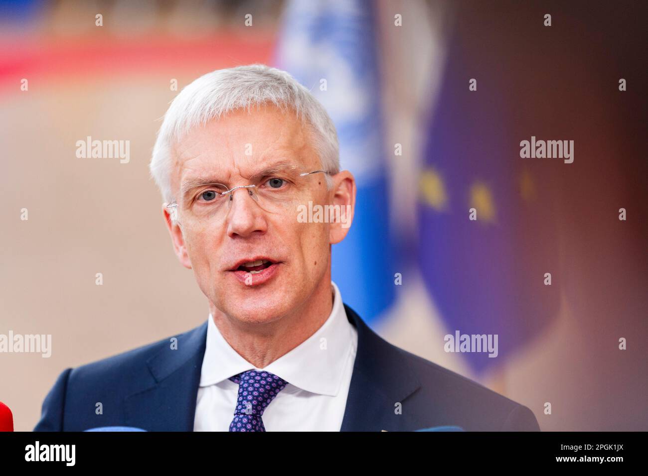 Bruxelles, Belgique. 23rd mars 2023. Nicolas Landemard / le Pictorium - arrivée des chefs d'Etat au sommet européen - 23/3/2023 - Belgique / Bruxelles - Premier ministre letton Krisjanis Karins. Arrivée des chefs d'Etat au sommet de l'UE crédit: LE PICTORIUM/Alay Live News Banque D'Images