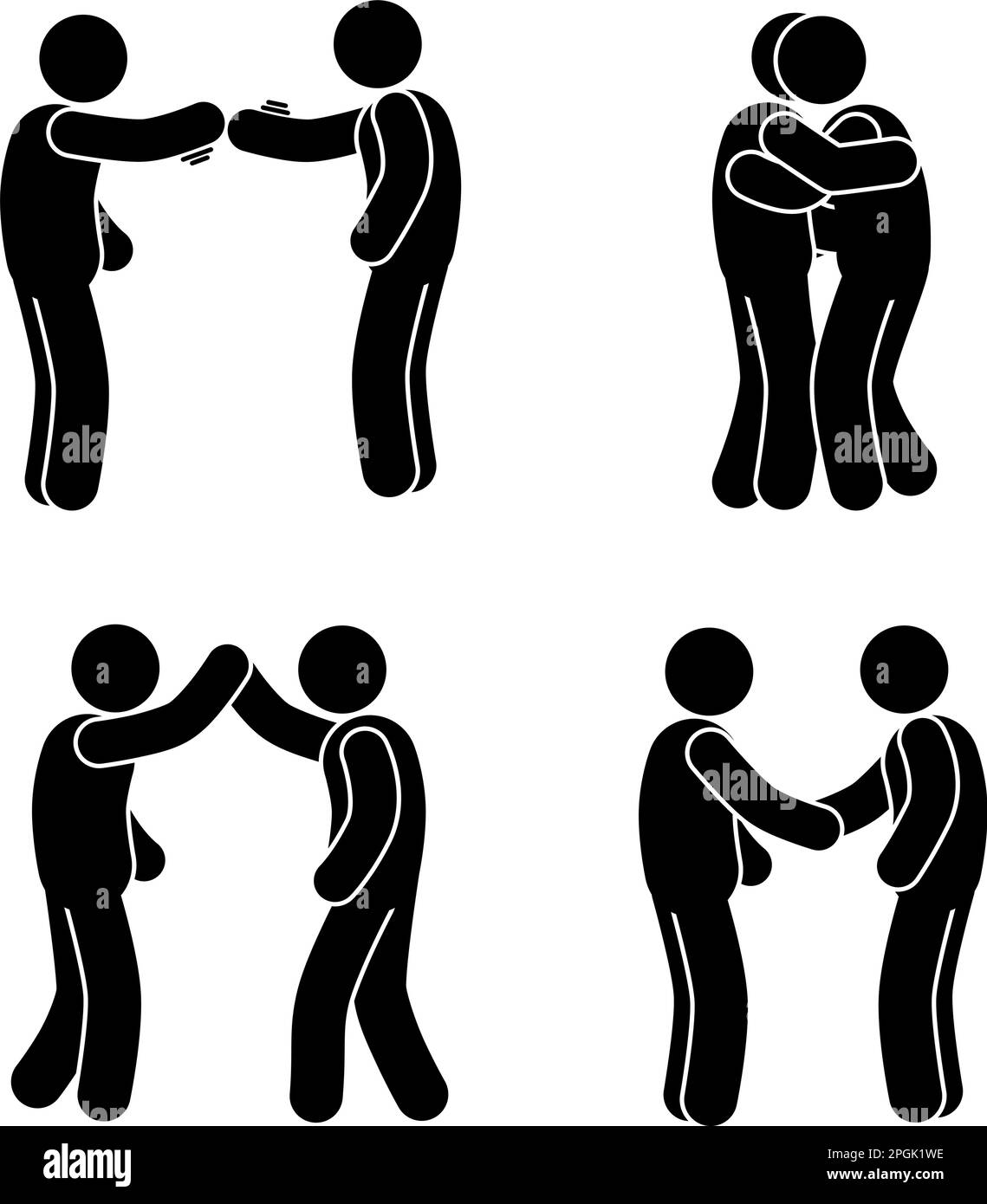 silhouette de personnes qui se secouent les mains et qui s'embrasent, amitié Illustration de Vecteur