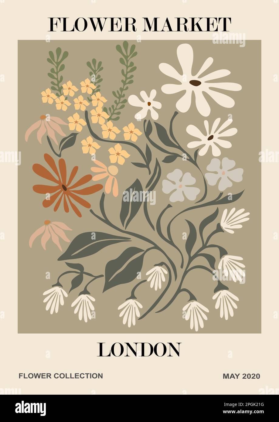 Affiche abstraite Flower Market London imprimé vectoriel. Illustration de Vecteur