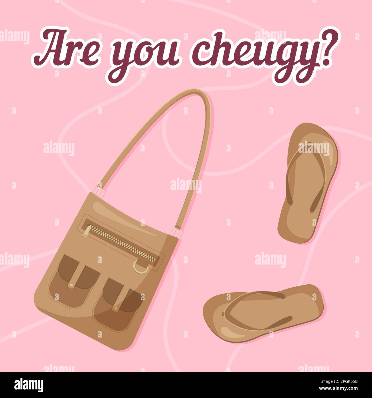 Vous êtes tromperie ? Les tongs et le sac avec poches sont des éléments de cheuglife. Nouvelles citations à la mode des années du millénaire. Face à la mode. Illustration vectorielle. Illustration de Vecteur