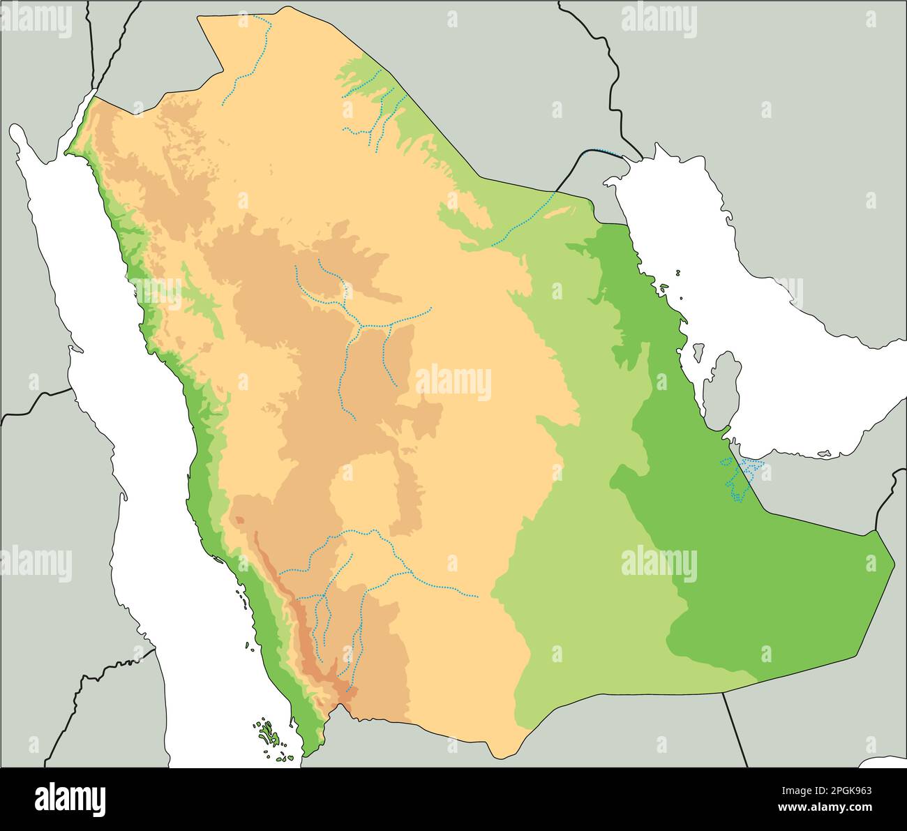 Carte physique haute détaillée de l'Arabie Saoudite. Illustration de Vecteur
