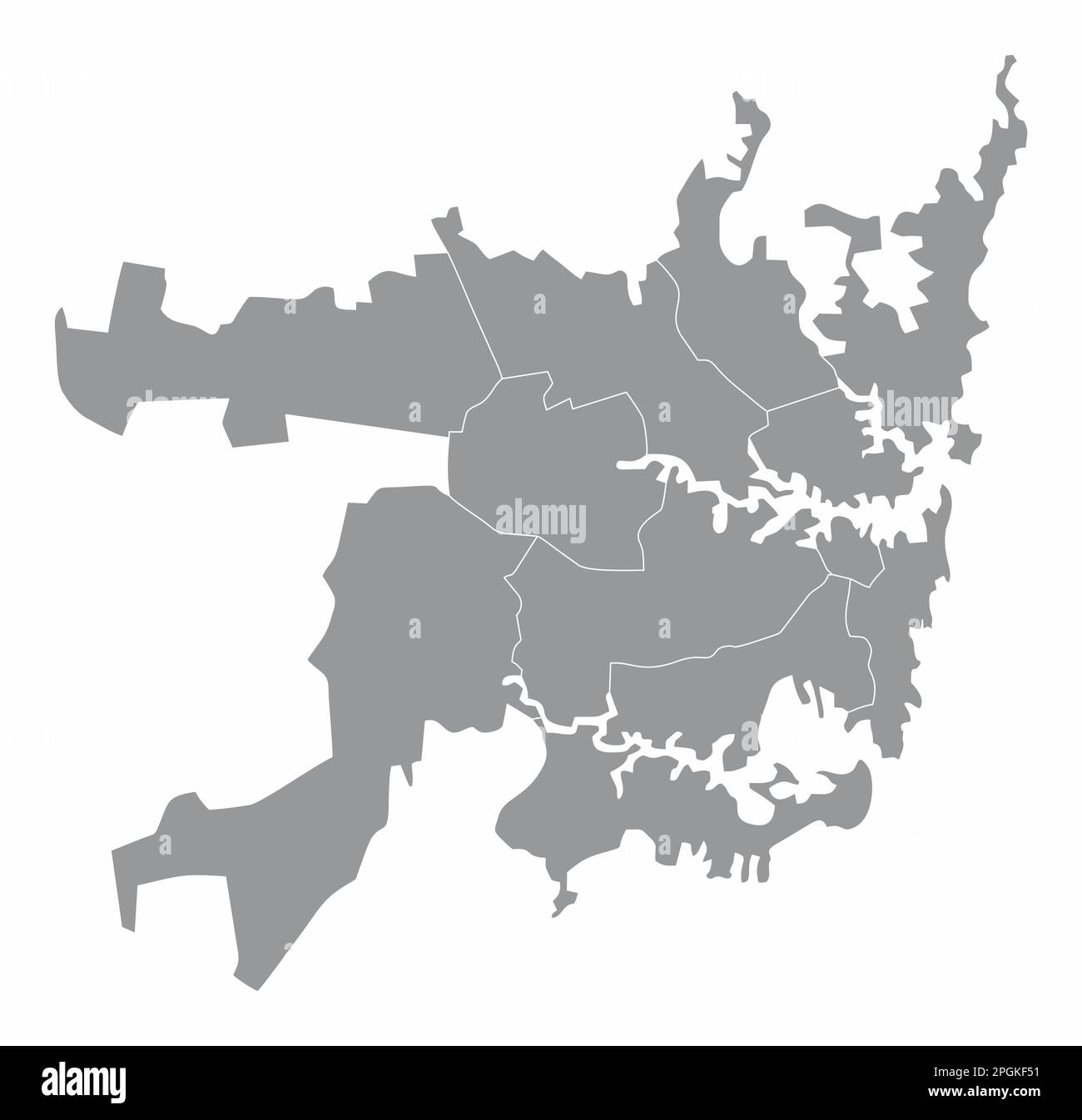 Carte administrative du Grand Sydney isolée sur fond blanc Illustration de Vecteur