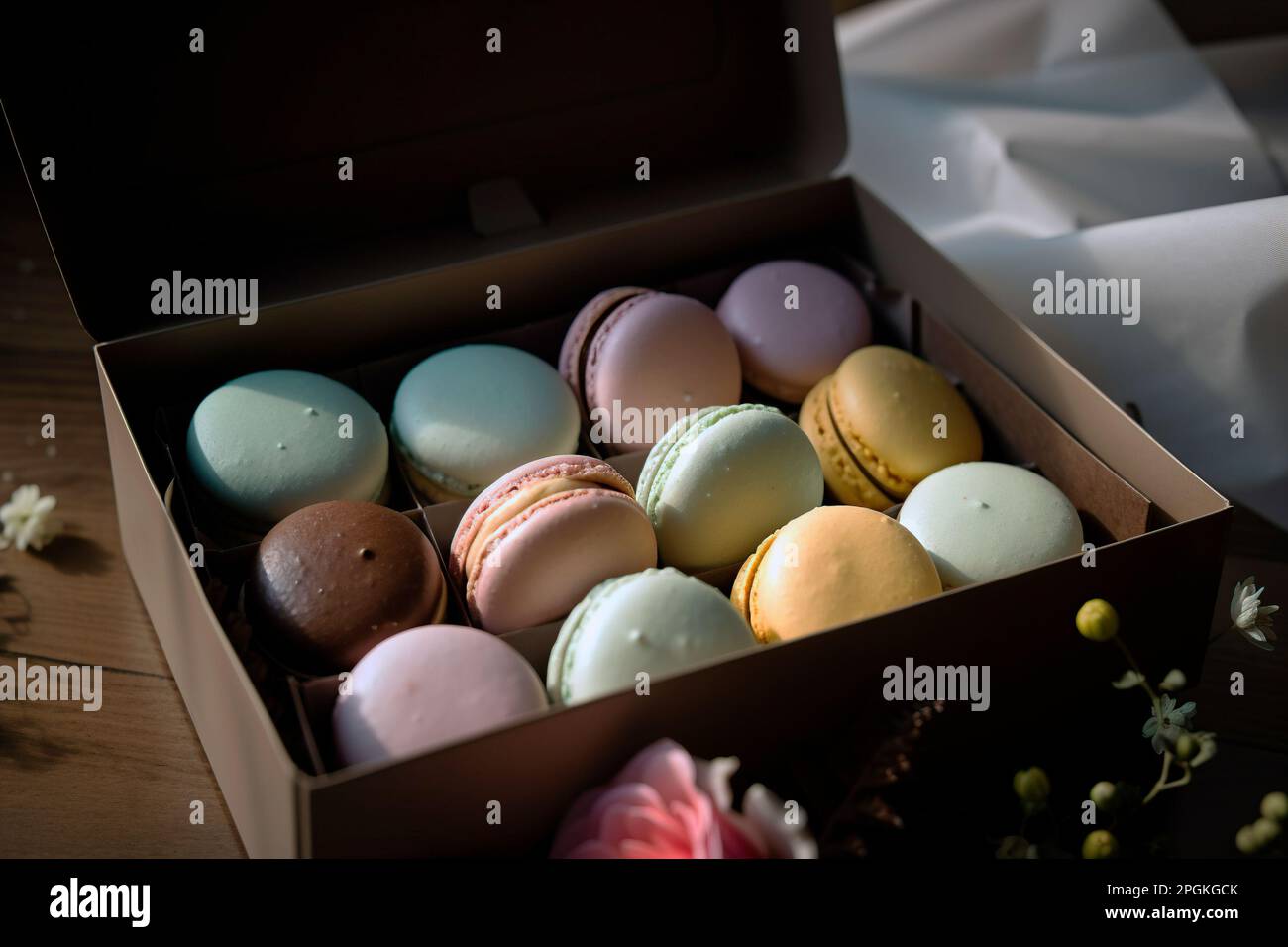 photo de l'élégante boîte de macarons pour cadeaux Banque D'Images