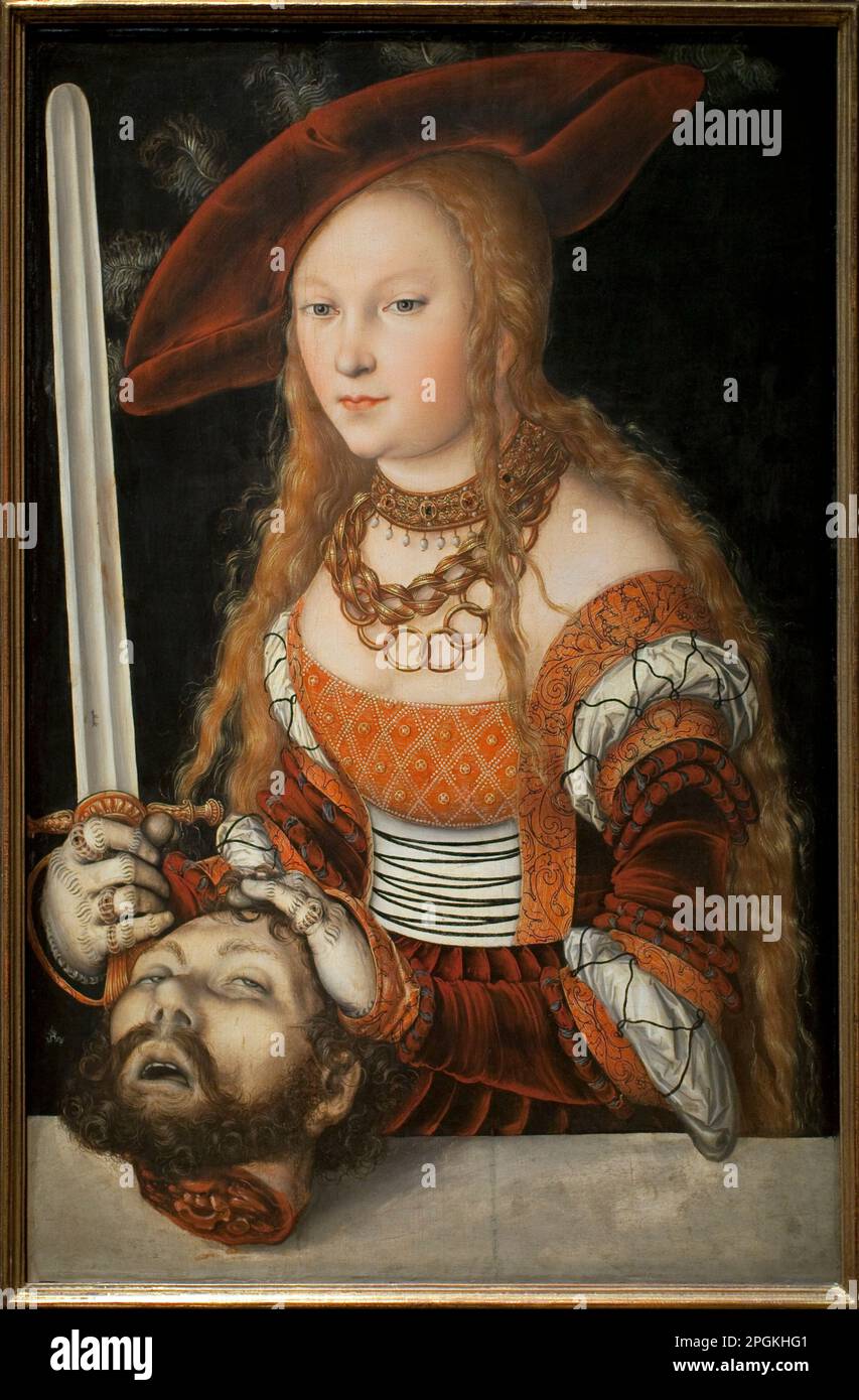 Judith avec la tête de Holofernes - Judith avec la tête de Holopherne. Peinture de Lucas Cranach l'ancien (Lucas Mueller, 1472-1553), aile sur bois, vers 1530. Art allemand, Renaissance 16e siecle. Musée Kunsthistorisches, Vienne (Autriche). Banque D'Images