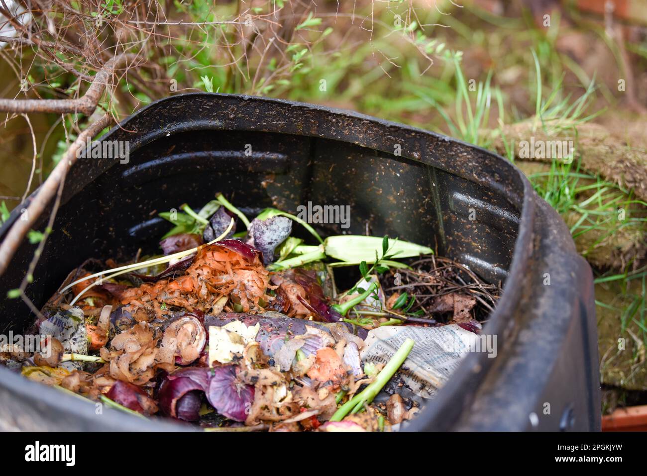 Bac de recyclage des aliments pour fabriquer du compost à partir des déchets alimentaires ménagers de manière durable Banque D'Images