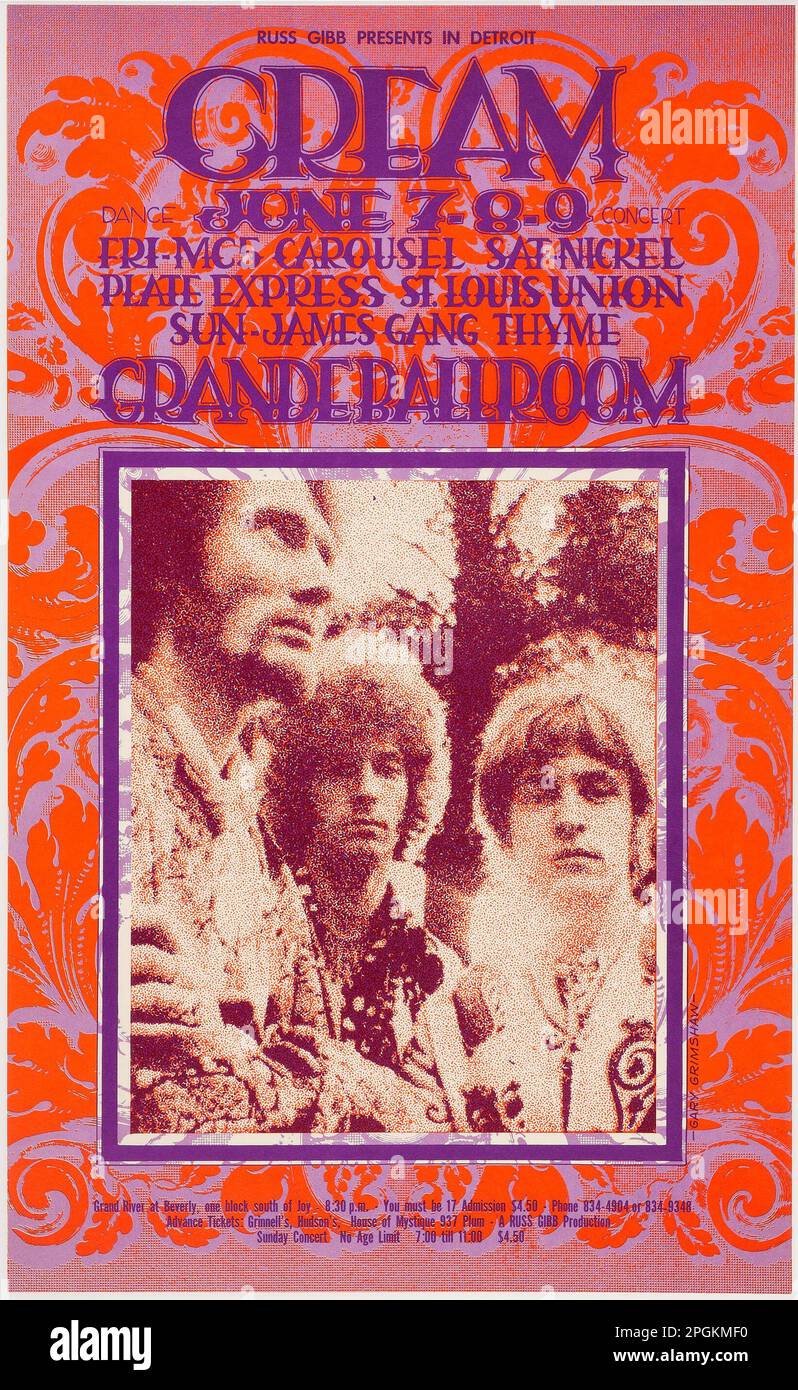 Crème (exploit Eric Clapton) 1968 Grande salle de bal « Paisley » affiche de concert de Gary Grimshaw. Banque D'Images