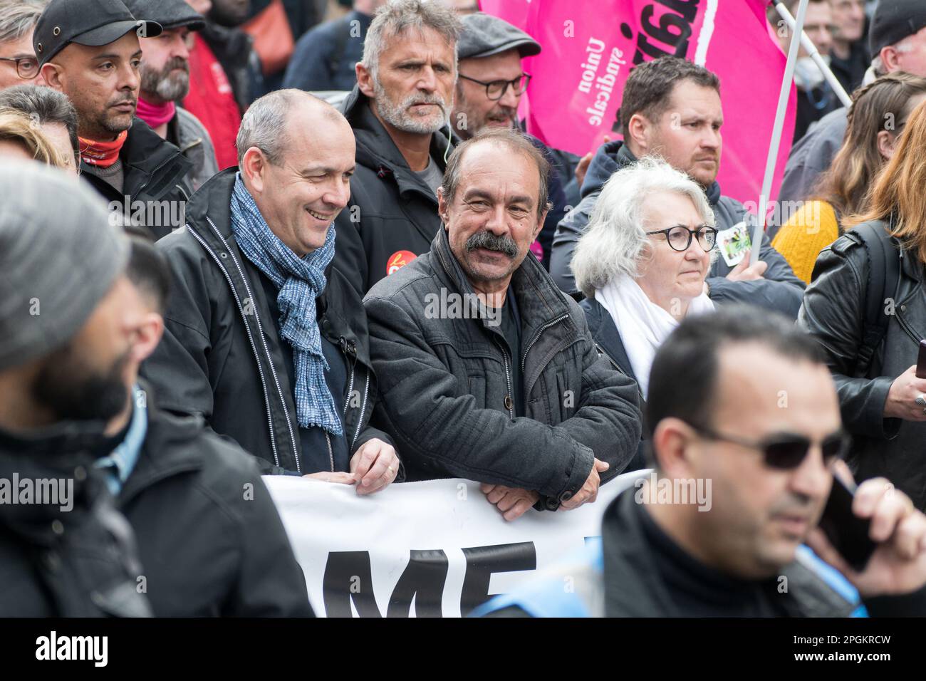 Paris, France, le 23th mars 2023. Philippe Martinez CGT et Laurent Berger CFDT - Jacques Julien/Alay Live News Banque D'Images