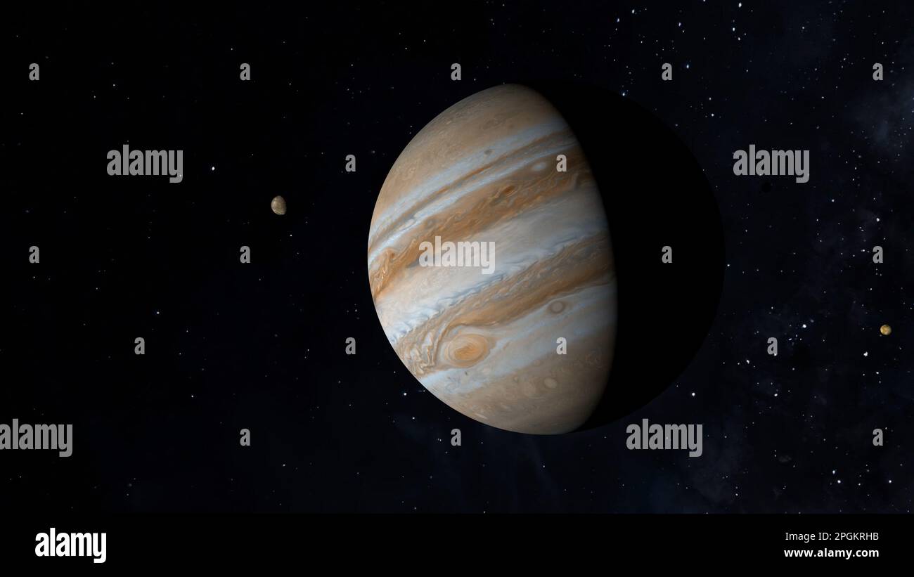 Sonde spatiale volant vers Jupiter. Exploration spatiale. 3D illustration. Banque D'Images