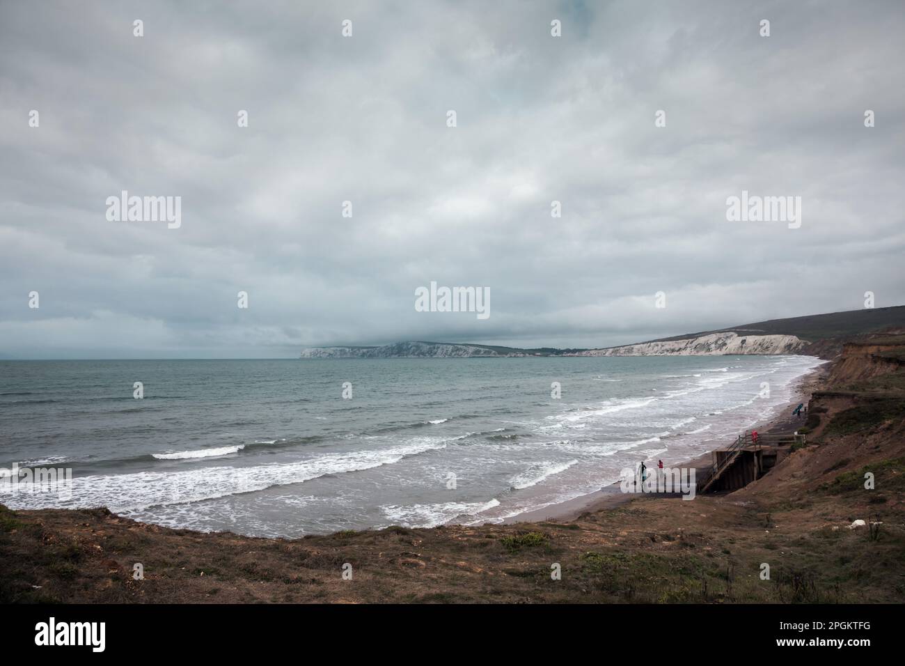 Vue de haut niveau de Compton Bay, Freshwater, sur l'île de Wight, au Royaume-Uni. Banque D'Images