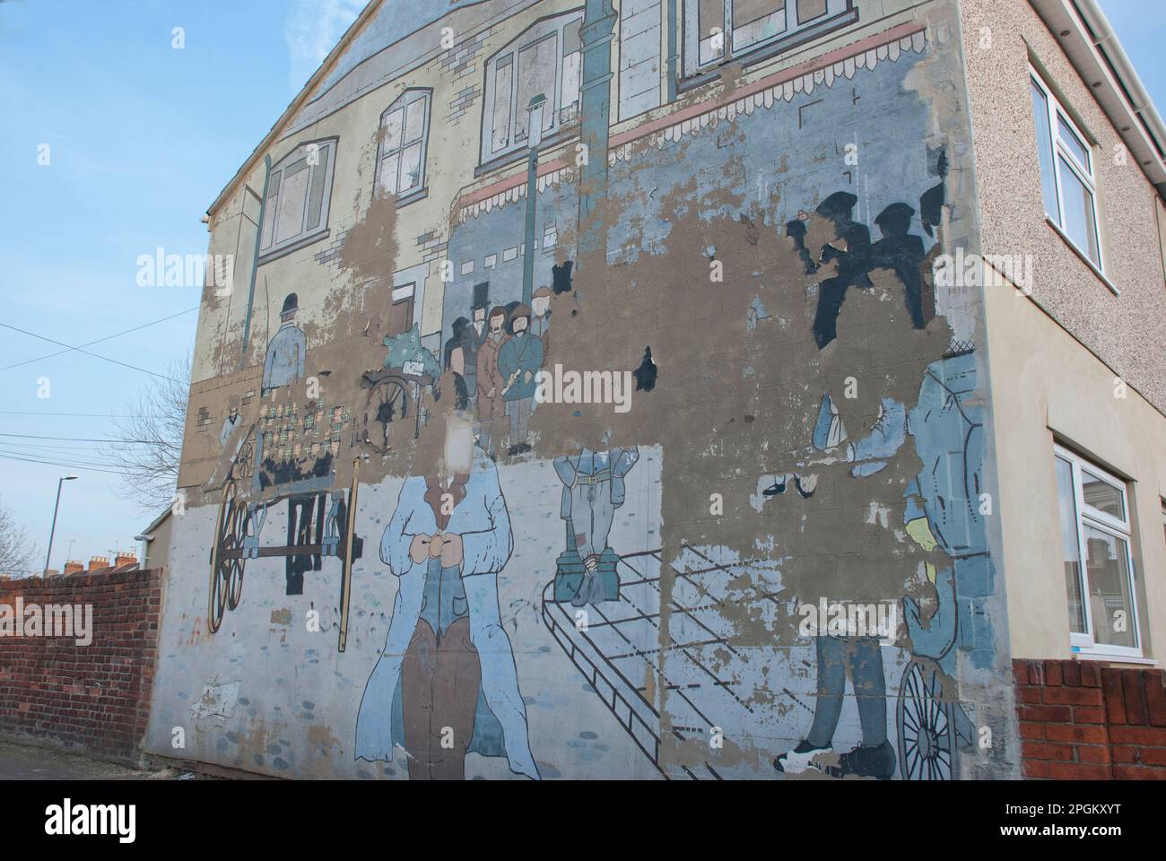 La fresque de la station de jonction de Swindon, au bout d'une maison mitoyenne à Alexandra Road, Swindon. Banque D'Images