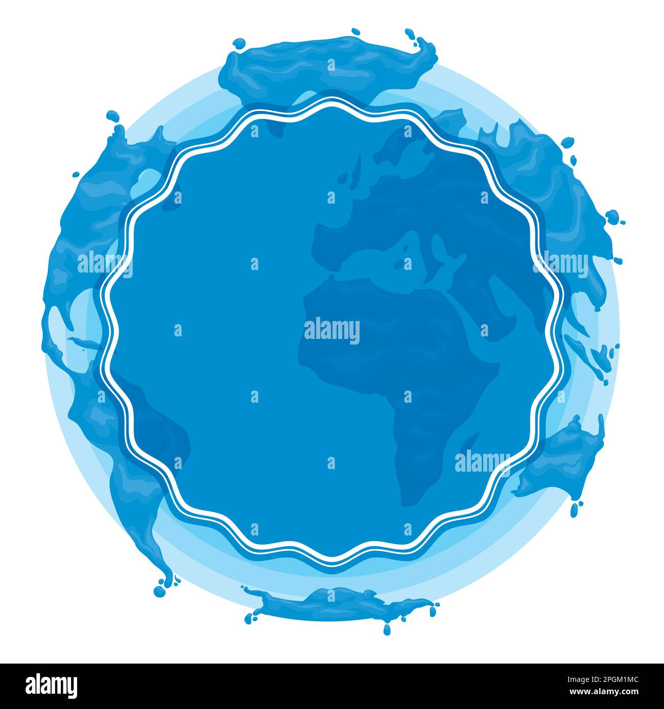 Continents avec effet aqueux et étiquette blanche ronde. Modèle bleu de style dessin animé. Illustration de Vecteur