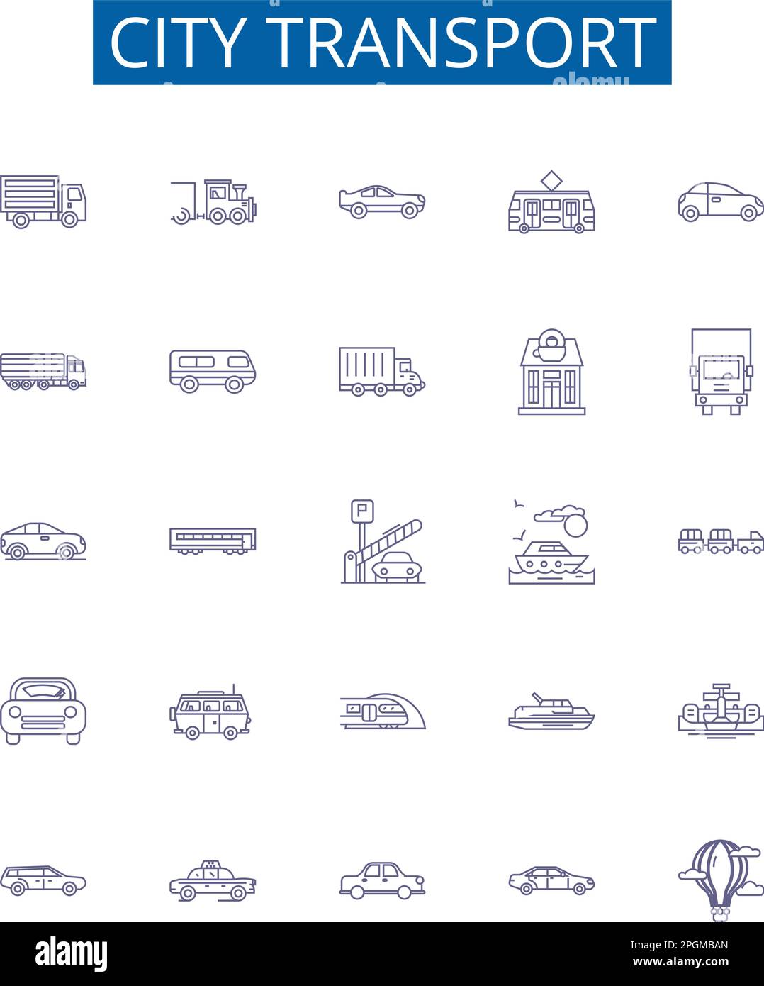 Les panneaux Icons de la ligne de transport de la ville s'affichent. Collection design de urbain, transport, bus, métro, Metro, Vecteur de concept automobile, vélo, taxi Illustration de Vecteur