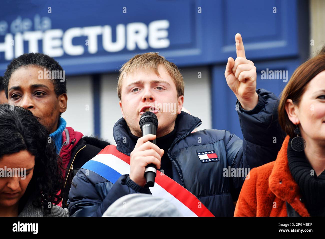 Projet de la Journée nationale de protestation contre le droit de la retraite d'Emmanuel Macron 23th mars 2023 - Paris - France Banque D'Images