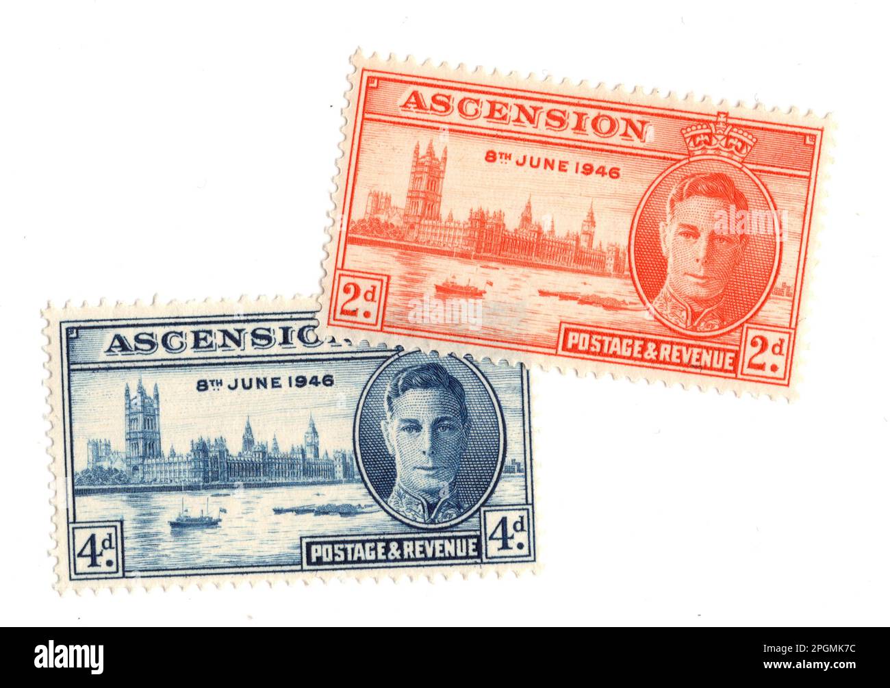 Timbres-poste à la menthe vintage de l'Ascension isolés sur fond blanc. Banque D'Images