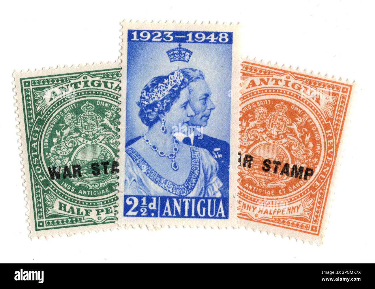 Timbres-poste à la menthe vintage d'Antigua isolés sur fond blanc. Banque D'Images