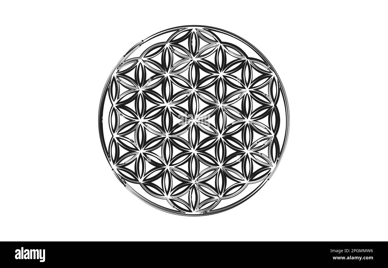 Fleur de vie, logo noir de dessin de la main Yantra Mandala, symbole de géométrie sacrée de l'harmonie et de l'équilibre. Graine de vie talisman mystique, vecteur isolé Illustration de Vecteur