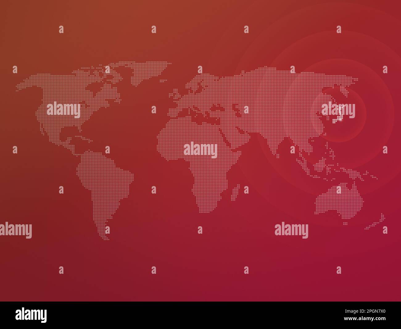 Carte du monde en demi-teinte avec le pays du Japon mis en évidence. Carte du monde moderne et propre sur fond de dégradé de couleur rouge. Banque D'Images