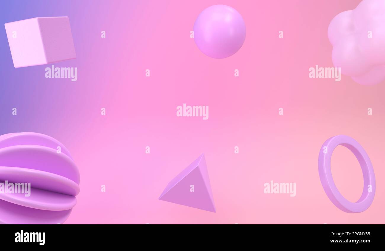 Rendu tridimensionnel de formes géométriques flottant sur fond rose Banque D'Images