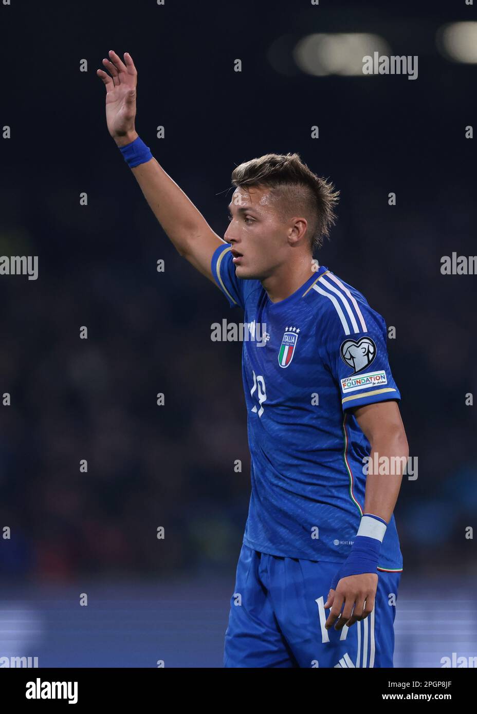 Naples, Italie. 23rd mars 2023. Mateo Retegui, de l'Italie, réagit lors du match de qualification de l'UEFA aux championnats d'Europe au Stadio Diego Armando Maradona, à Naples. Crédit photo à lire: Jonathan Moscrop/Sportimage crédit: Sportimage/Alay Live News Banque D'Images