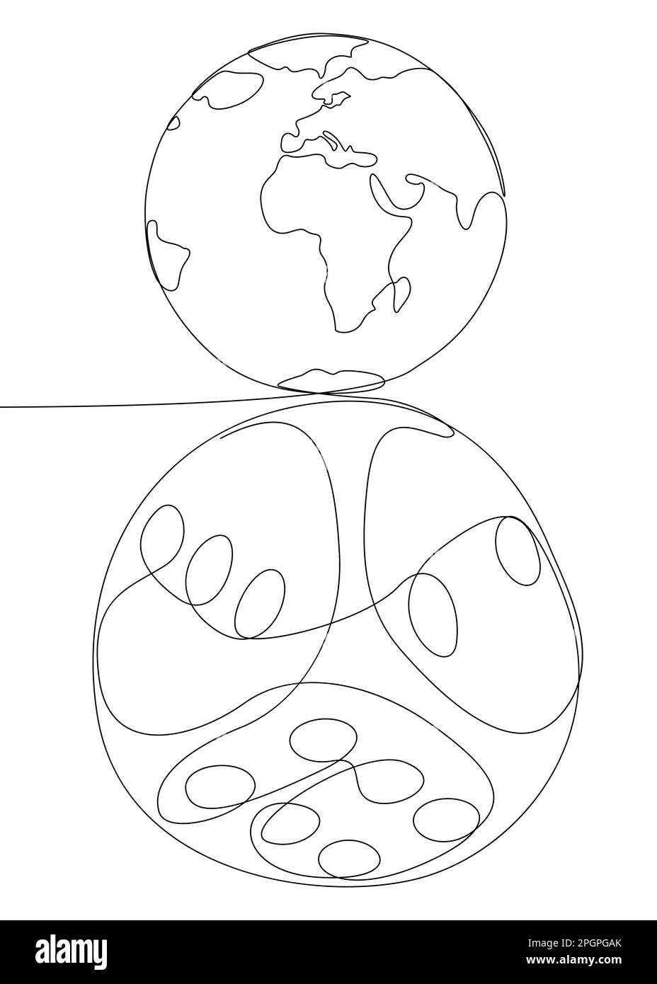 Une ligne continue de Earth Globe et de Dice. Concept de vecteur d'illustration à trait fin. Dessin de contour idées créatives. Illustration de Vecteur