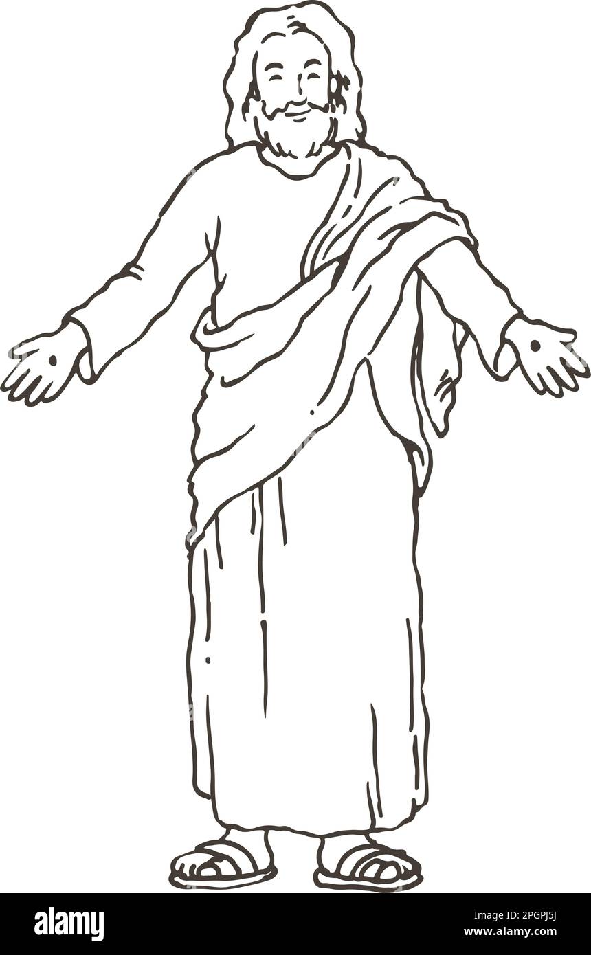 Ressuscité Jésus Christ avec le bras large ouvert Illustration de Vecteur