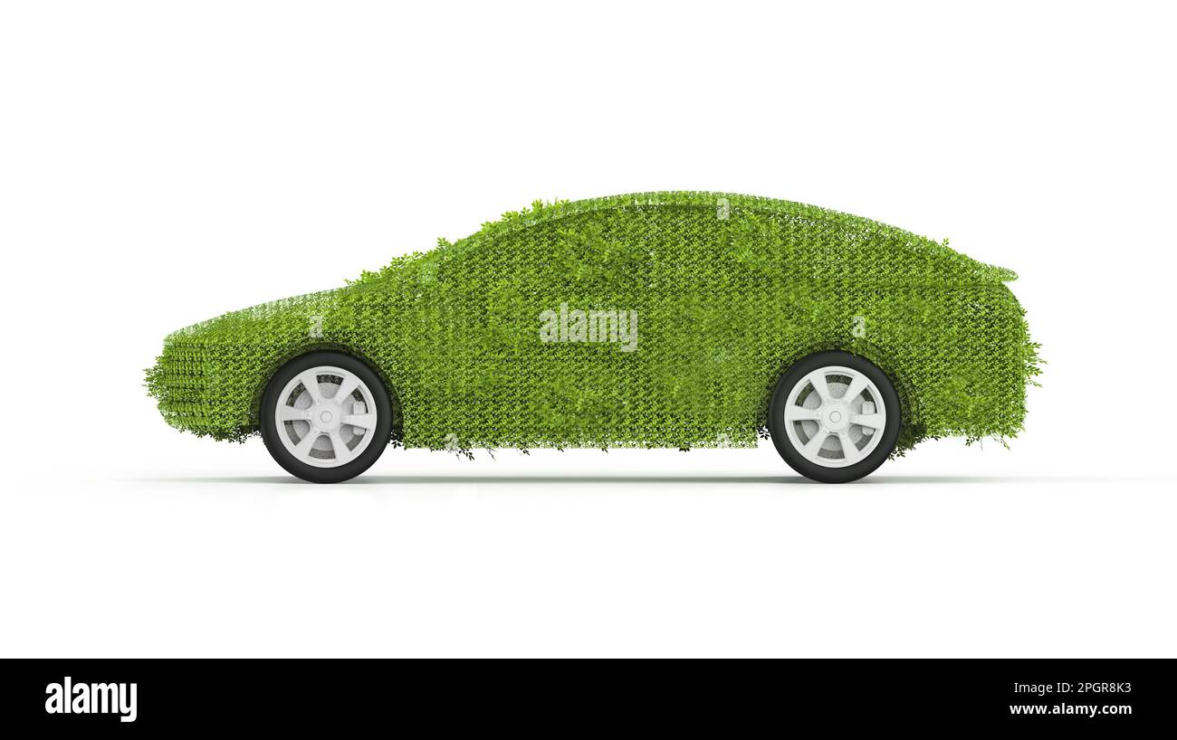 3d véhicule électrique à gazon vert ou à herbe verte sur fond blanc Banque D'Images