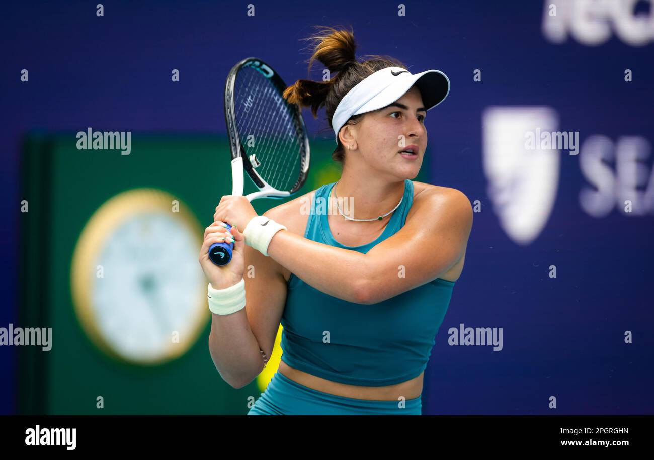 Miami, États-Unis - 22 mars 2023, Bianca Andreescu du Canada en action lors de la première partie de l'Open de Miami 2023, tournoi de tennis WTA 1000 sur 22 mars 2023 à Miami, États-Unis - photo: Rob Prange/DPPI/LiveMedia Banque D'Images