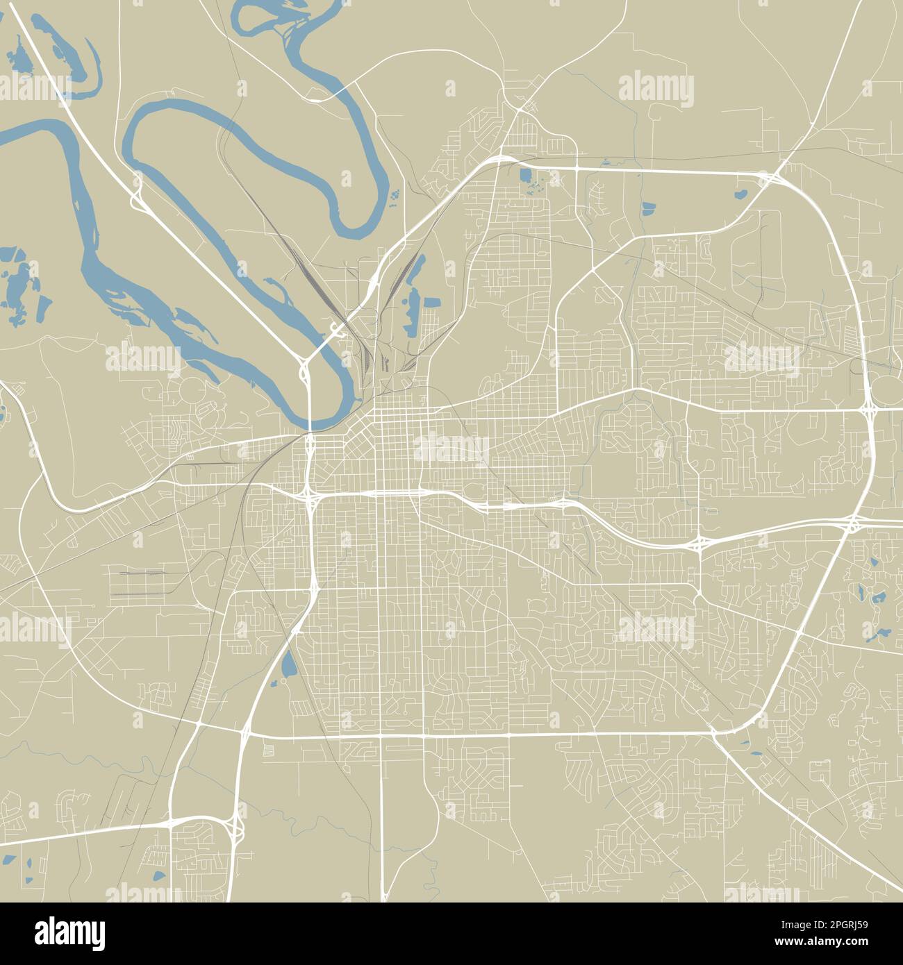Carte vectorielle de Montgomery, Alabama. Illustration de l'affiche de la carte routière de la ville urbaine. Art. Carte Montgomery Illustration de Vecteur