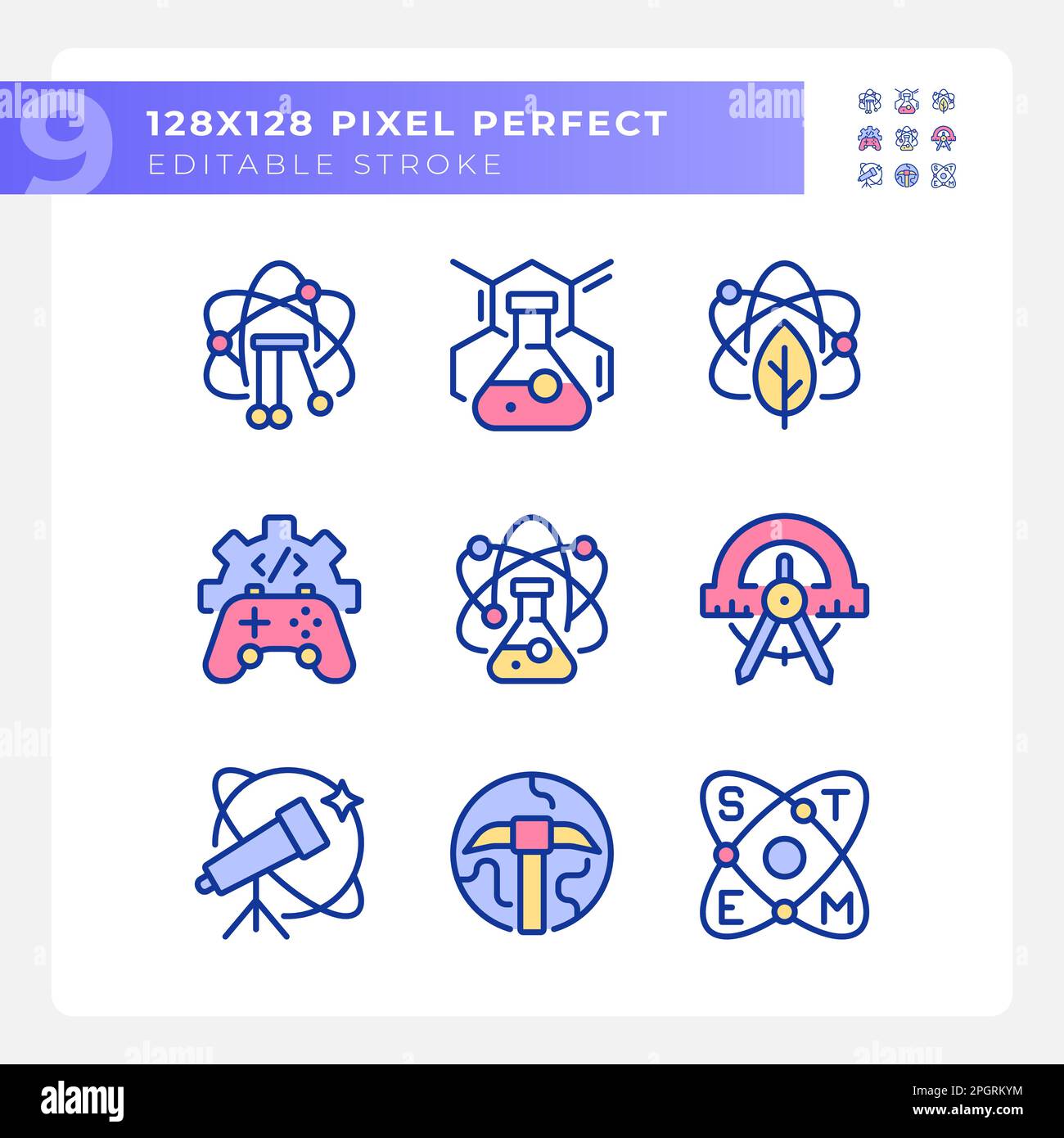 Possibilités de FORMATION STEM pixel Perfect RVB icônes de couleur ensemble Illustration de Vecteur
