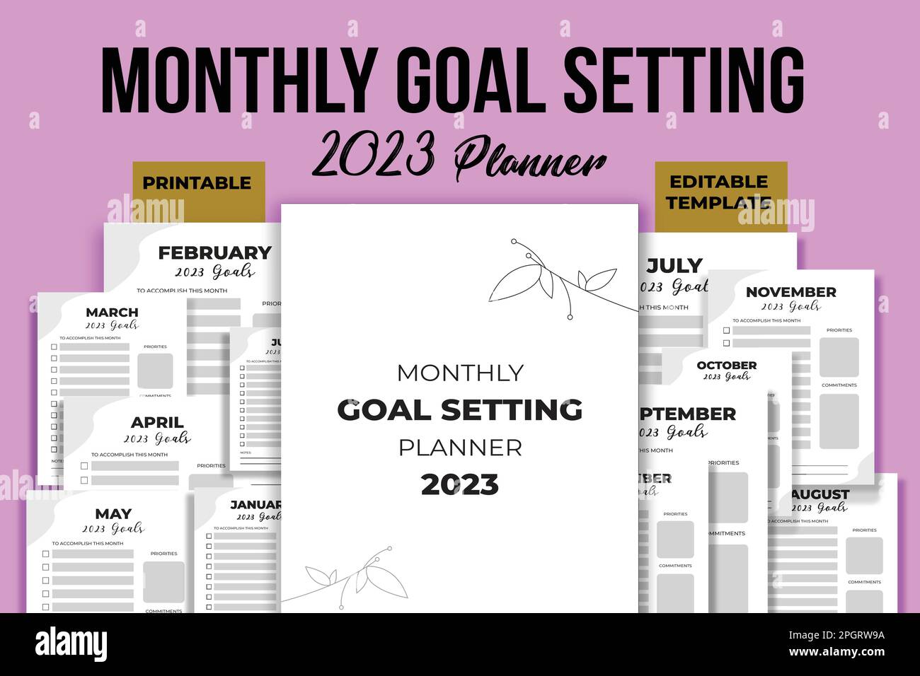 Planificateur mensuel de définition des objectifs 2023-2024 Pack KDP intérieur Illustration de Vecteur