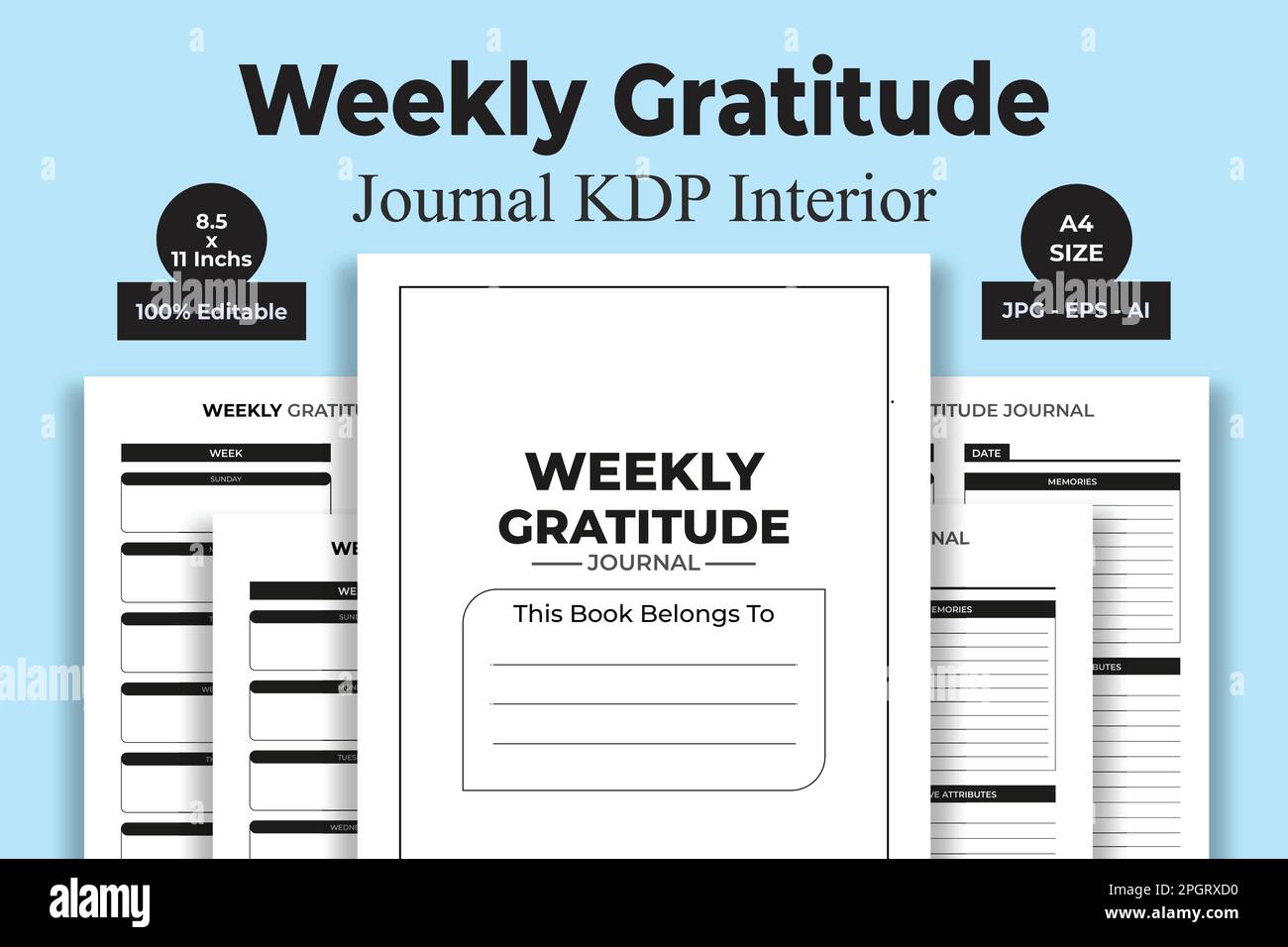 Journal de gratitude hebdomadaire KDP Interior Low et No Content Book Illustration de Vecteur