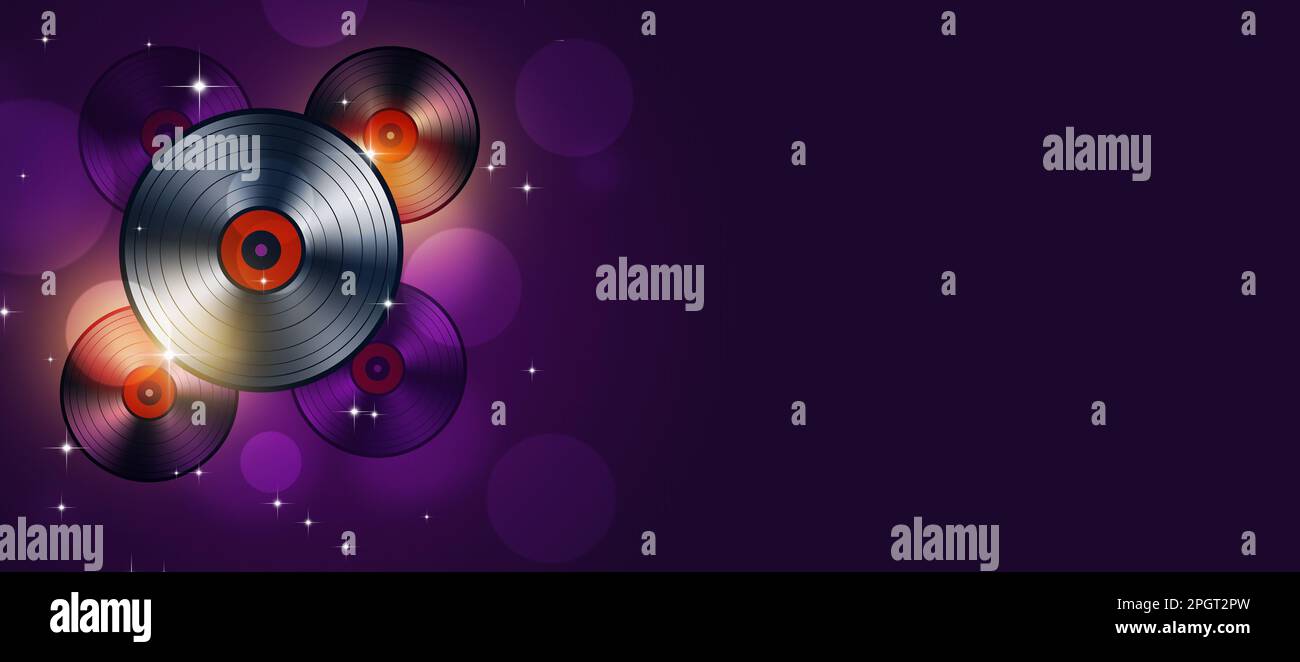 bannière de musique disco rétro en vinyle néons pour prospectus et affiches de boîtes de nuit Banque D'Images