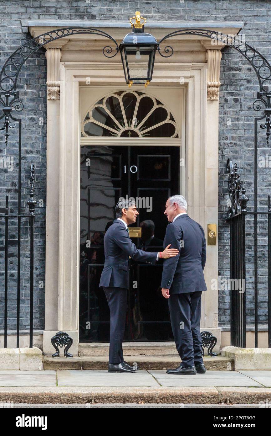 Downing Street, Londres, Royaume-Uni. 14th mars 2023. Le Premier ministre britannique, Rishi Sunak, souhaite la bienvenue au Premier ministre israélien, Benjamin Netanyahu, à Downing Street, Londres, au Royaume-Uni. Photo par Amanda Rose/Alamy Live News Banque D'Images